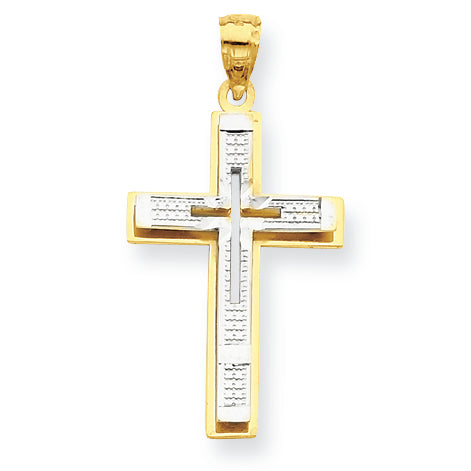 10K Gold & Rhodium Diamond-Cut Cross Pendant