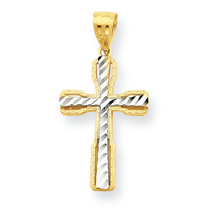 10K Gold & Rhodium Diamond-Cut Cross Pendant