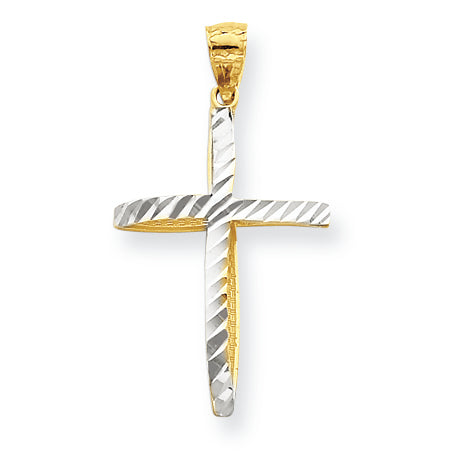 10K Gold & Rhodium Cross Pendant