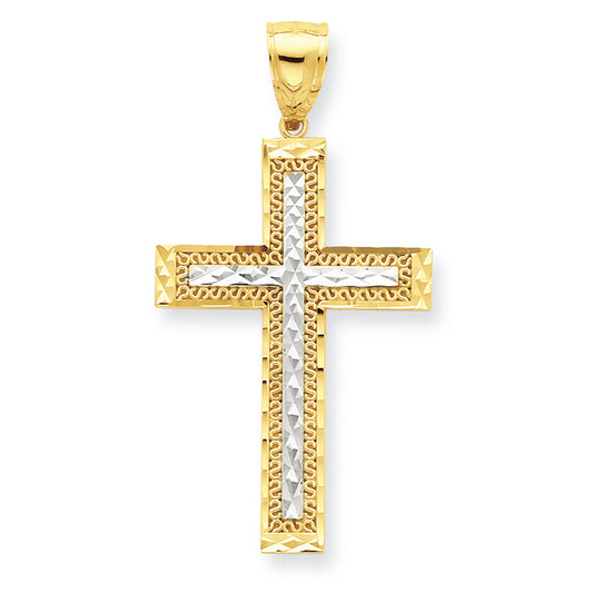 10K Gold & Rhodium Diamond-Cut Cross Pendant