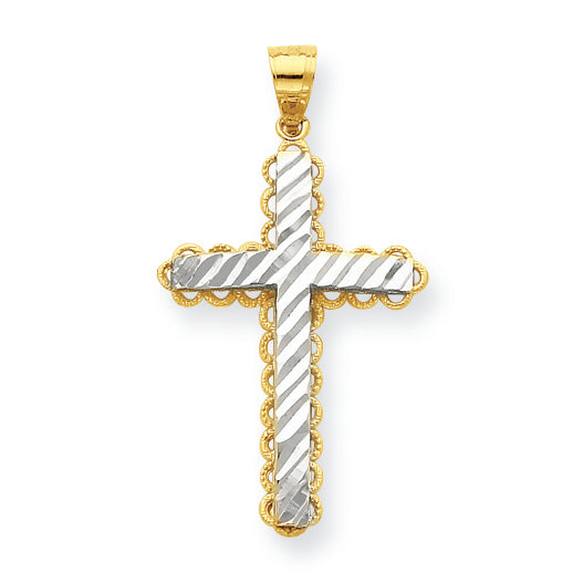 10K Gold & Rhodium Diamond-Cut Cross Pendant