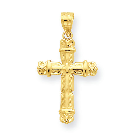 10K Gold Fleur de Lis Cross Pendant