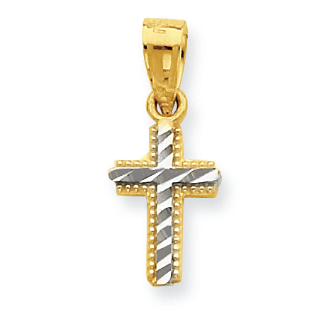 10K Gold & Rhodium Tiny Diamond-Cut Cross Pendant