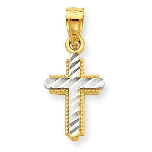 10K Gold & Rhodium Diamond-Cut Cross Pendant