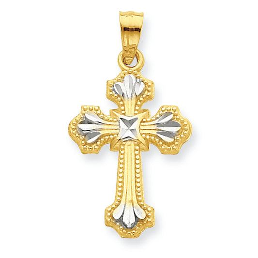 10K Gold & Rhodium Diamond-Cut Cross Pendant