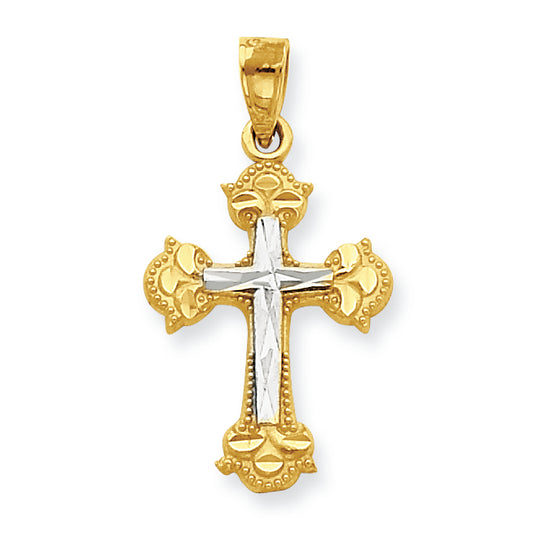10K Gold & Rhodium Diamond-Cut Cross Pendant