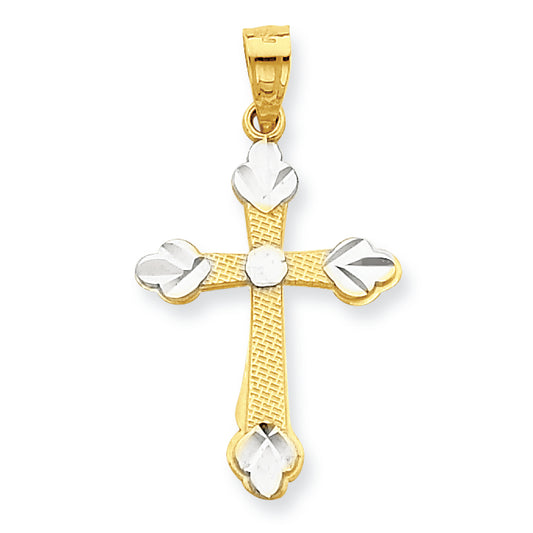 10K Gold & Rhodium Budded Cross Pendant