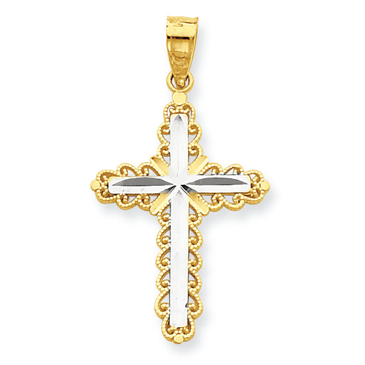 10K Gold & Rhodium Diamond-Cut Cross Pendant