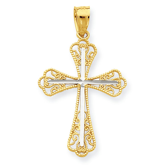 10K Gold & Rhodium Diamond-Cut Cross Pendant