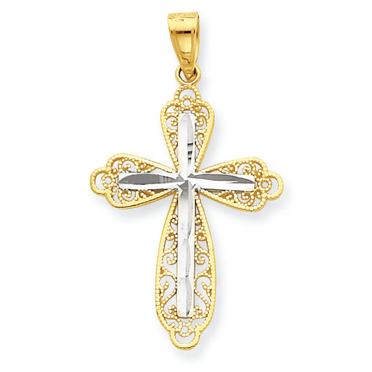 10K Gold & Rhodium Diamond-Cut Cross Pendant