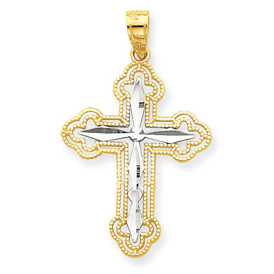 10K Gold & Rhodium Diamond-Cut Cross Pendant