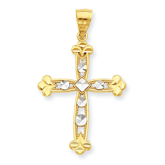 10K Gold & Rhodium Budded Cross Pendant