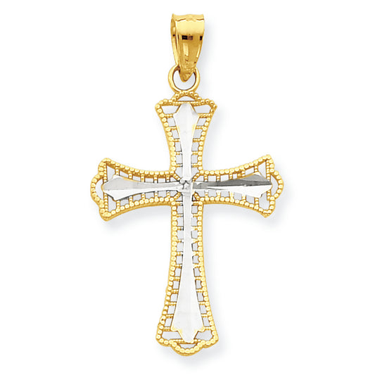 10K Gold & Rhodium Diamond-Cut Cross Pendant
