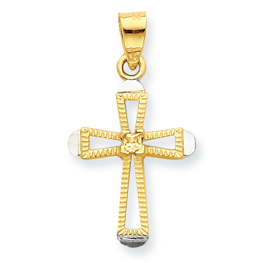 10K Gold & Rhodium CZ Cross Pendant