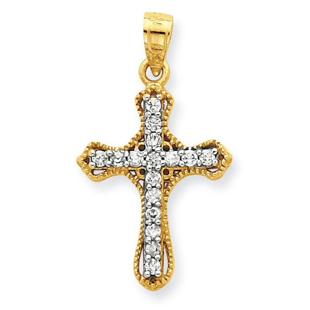 10K Gold CZ Filigree Cross Pendant