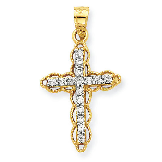 10K Gold CZ Filigree Cross Pendant