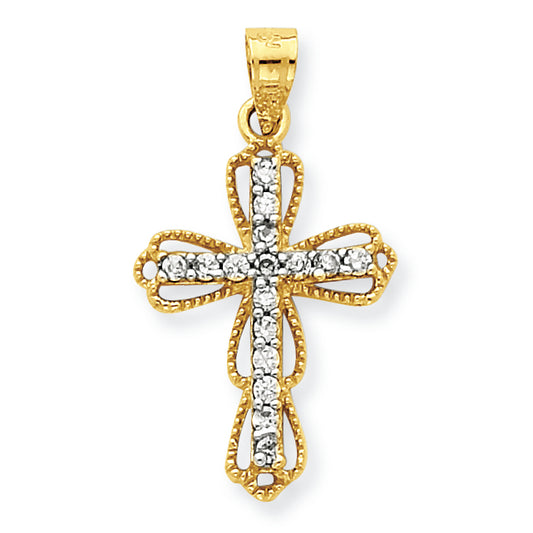 10K Gold CZ Filigree Cross Pendant