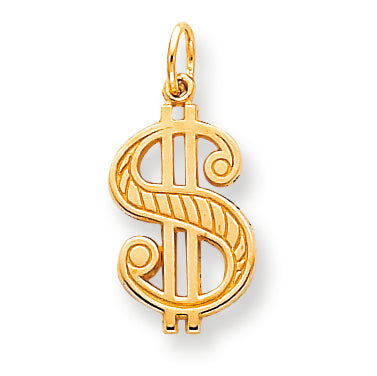 10K Gold Solid Polished Dollar Sign Charm