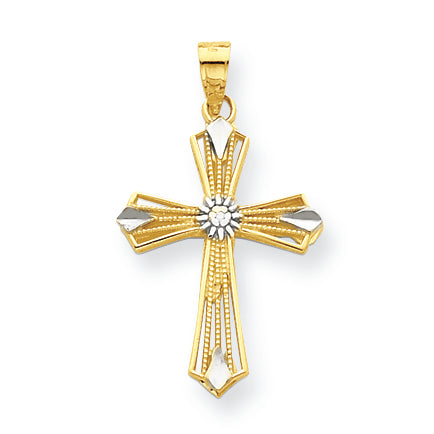 10K Gold & Rhodium Diamond-Cut Cross Pendant