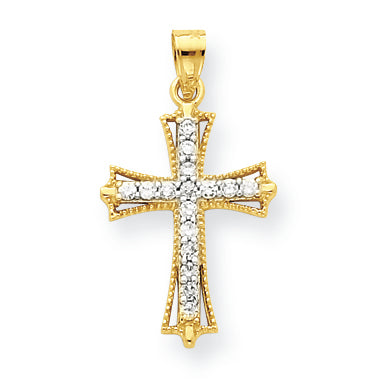 10K Gold CZ Filigree Cross Pendant