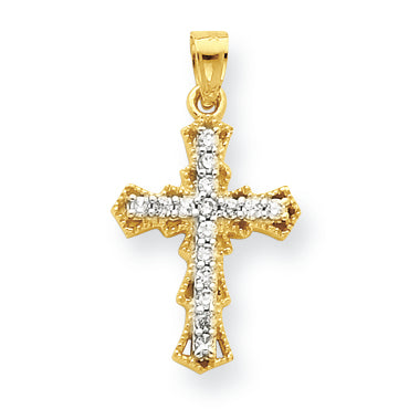10K Gold CZ Filigree Cross Pendant
