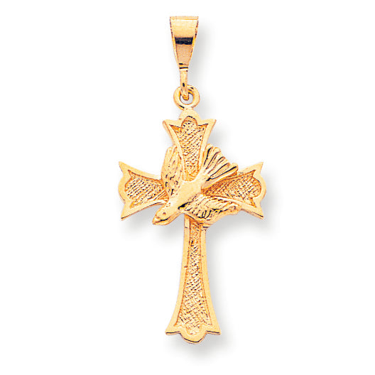 10K Gold Solid Polished Dove in Cross Pendant