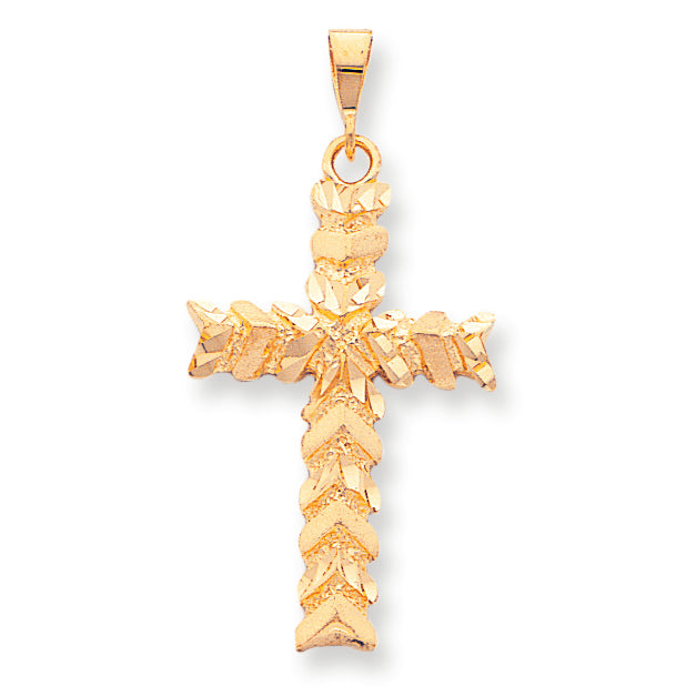 10K Gold Satin Diamond-cut Nugget Cross Pendant