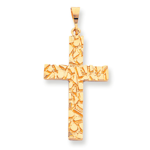 10K Gold Polished Nugget Cross Pendant