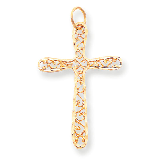 10K Gold Polished Filigree Cross Pendant