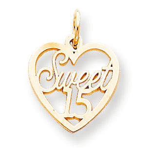 10K Gold Sweet 15 in Heart Charm
