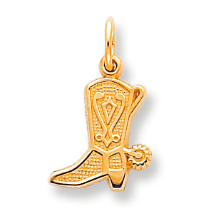 10K Gold Solid Polished Cowboy Boot Charm