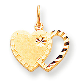 10K Gold Solid Diamond-cut Double Heart Charm