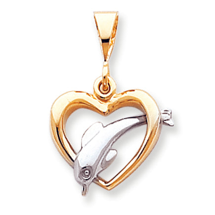 10K Gold Two-tone Dolphin & Heart Charm