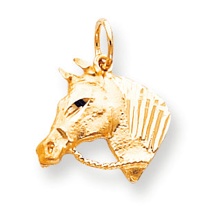 10K Gold Solid Satin Horsehead with Reins Charm