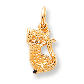 10K Gold Diamond-cut Kitten Charm