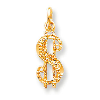 10K Gold Antiqued Dollar Sign Charm