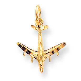 10K Gold Solid Satin Airplane Charm