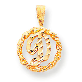 10K Gold Diamond-cut Circle with Initial D Inside Charm