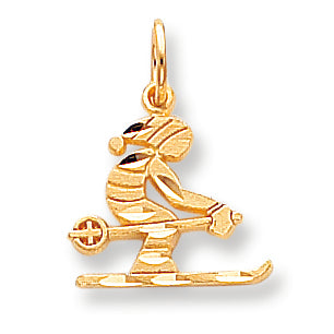 10K Gold Diamond-cut Skier Charm