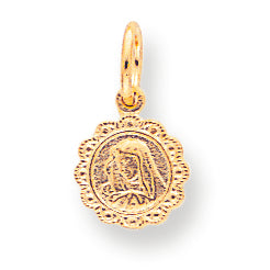10K Gold Solid Satin Polished Our Lady of Sorrows Disc Pendant