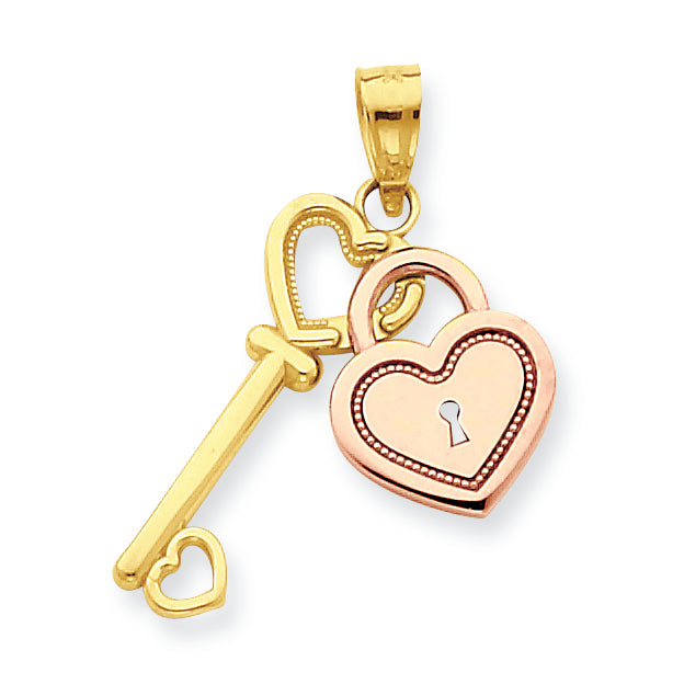 10K Gold Two-tone Heart & Key Charm