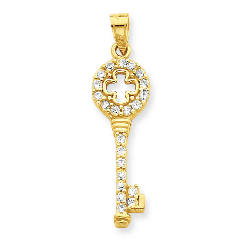 10K Gold CZ Key Pendant