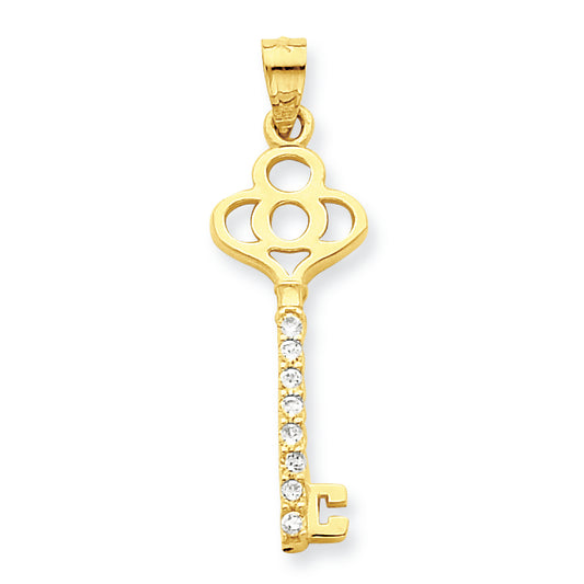 10K Gold CZ Key Pendant