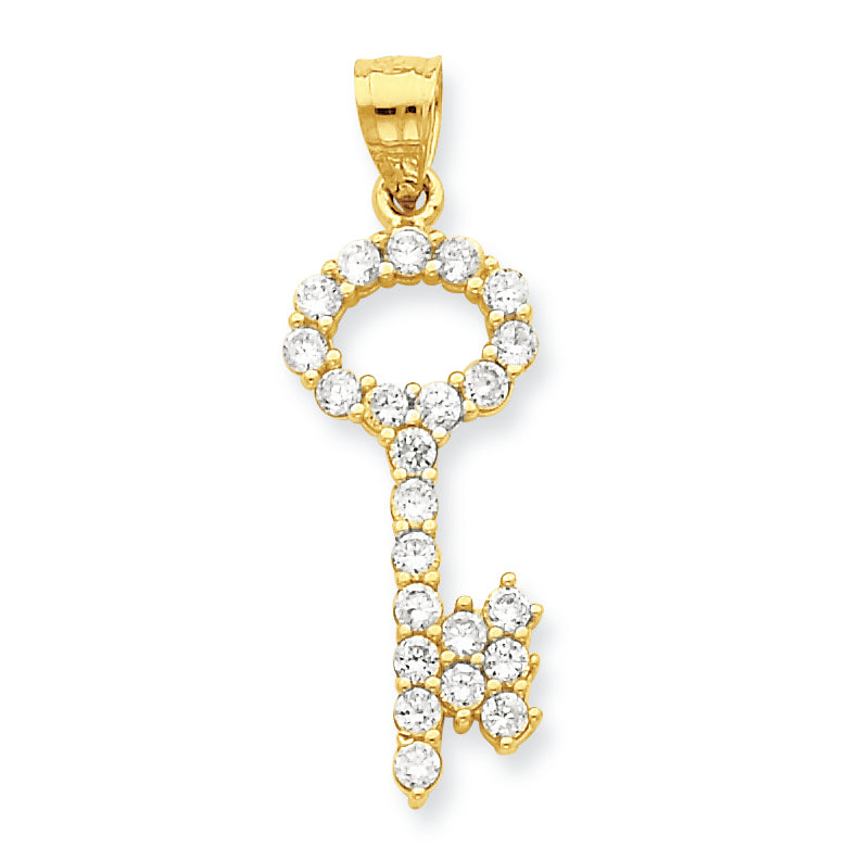 10K Gold CZ Key Pendant