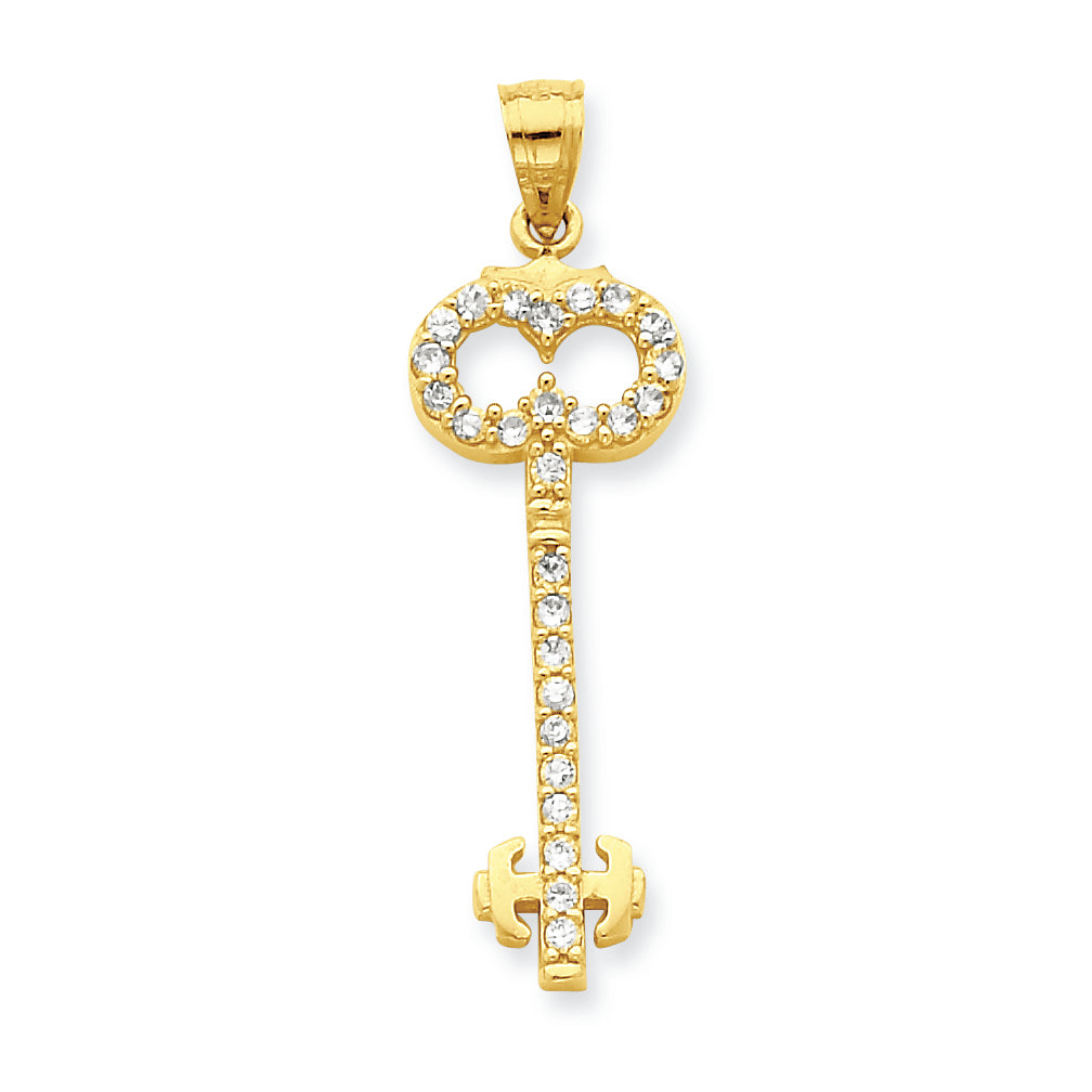 10K Gold CZ Key Pendant