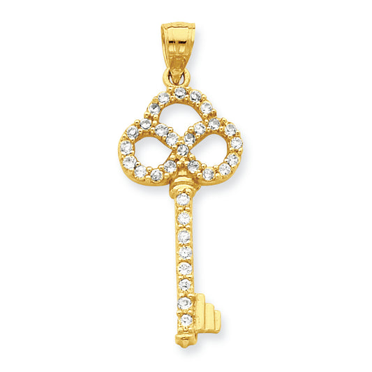 10K Gold CZ Key Pendant