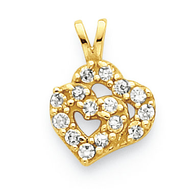 10K Gold CZ Double Heart Pendant
