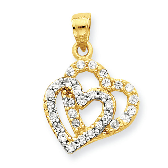 10K Gold CZ Double Heart Pendant