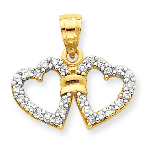 10K Gold CZ Double Heart Pendant