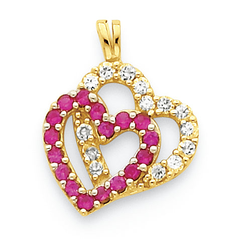 10K Gold CZ Double Heart Pendant